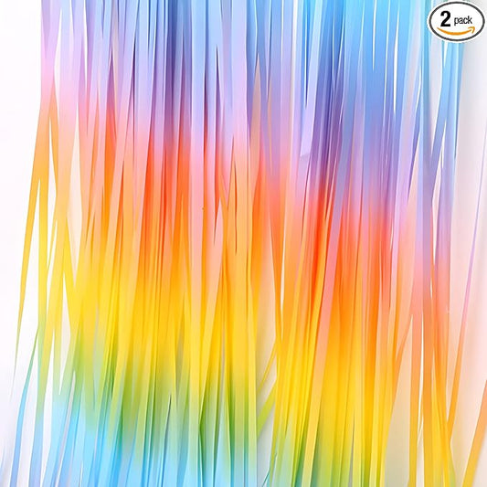 Gradient Pastel Foil Fringe Curtain - GREATRIL Pastel Color Backdrop Streamers for Kids Party/Classroom/Unicorn/Princess/Christmas Party Decorations (2 Pack)