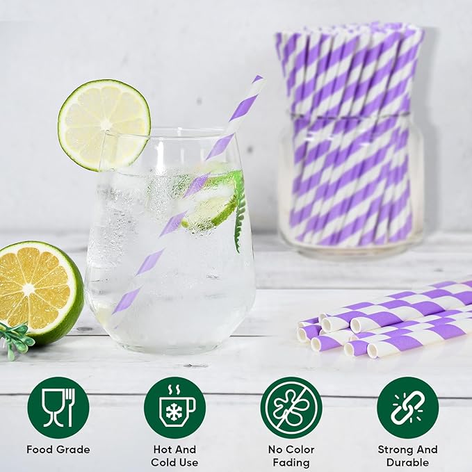 Small Purple Paper Cocktail Straws, 5.75 inch, 500 counts, Disposable Short Sipping & Stirring Straws - Biodegradable