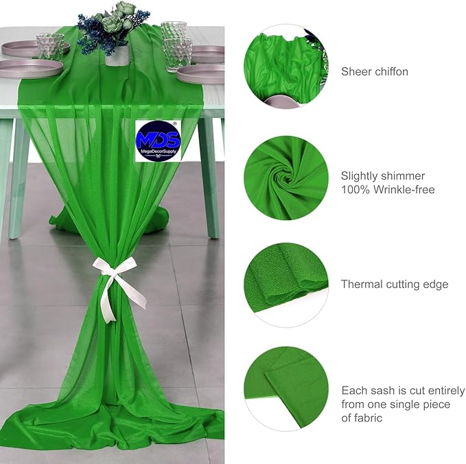 MDS Halloween Chiffon Table Runner - 25 Pack, 29 x 170 Inches, 14ft Each - Sheer Spooky Table Runners for Haunted House Parties, Trick-or-Treat Tables, Witchy Décor, Wedding & Events - Green