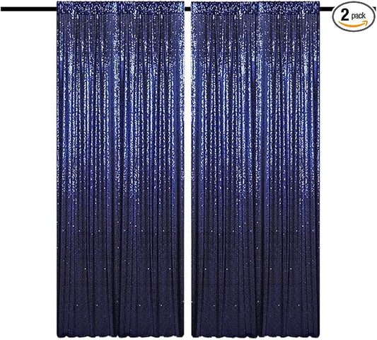 Navy Blue Sequin Backdrop Curtains 4FTx8FT 2 Panels Navy Backdrop Curtain for Parties Glitter Backdrop Photo Background for Wedding Baby Shower