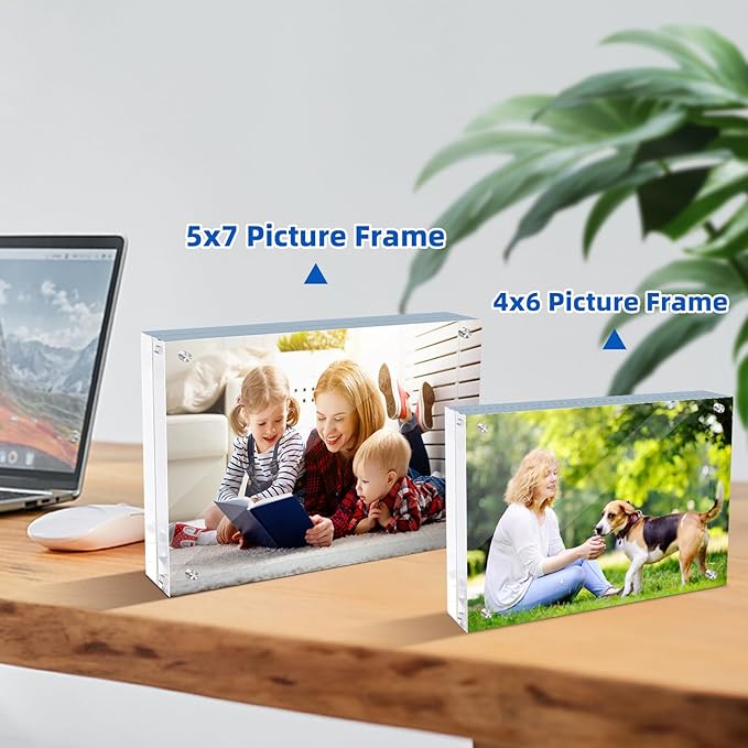 5x7 Acrylic Magnetic Picture Frame, 20 mm Thick Clear Double Sided Freestanding Photo Frame, Transparent Frameless Floating Frames with Magnets Corners