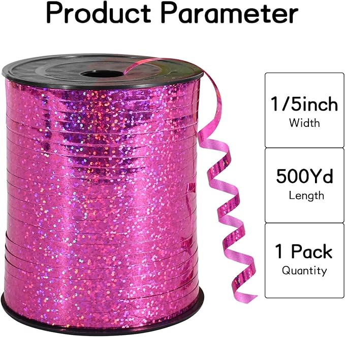 BEISHIDA 500 Yards Hot Pink Crimped Curling Ribbon Shiny Metallic Balloon String Roll Gift Wrapping Ribbon for Girl Birthday Valentines Bachelorette Mother's Day Party Decorations