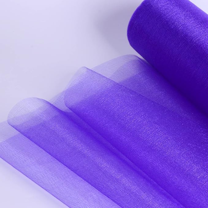 Crystal Organza Fabric Tulle - 16" by 50 Yards Sheer Fabric for Wedding Party Decoration Bridal Shower Tutu Roll Netting Spool Ribbon Wrapping (Purple)