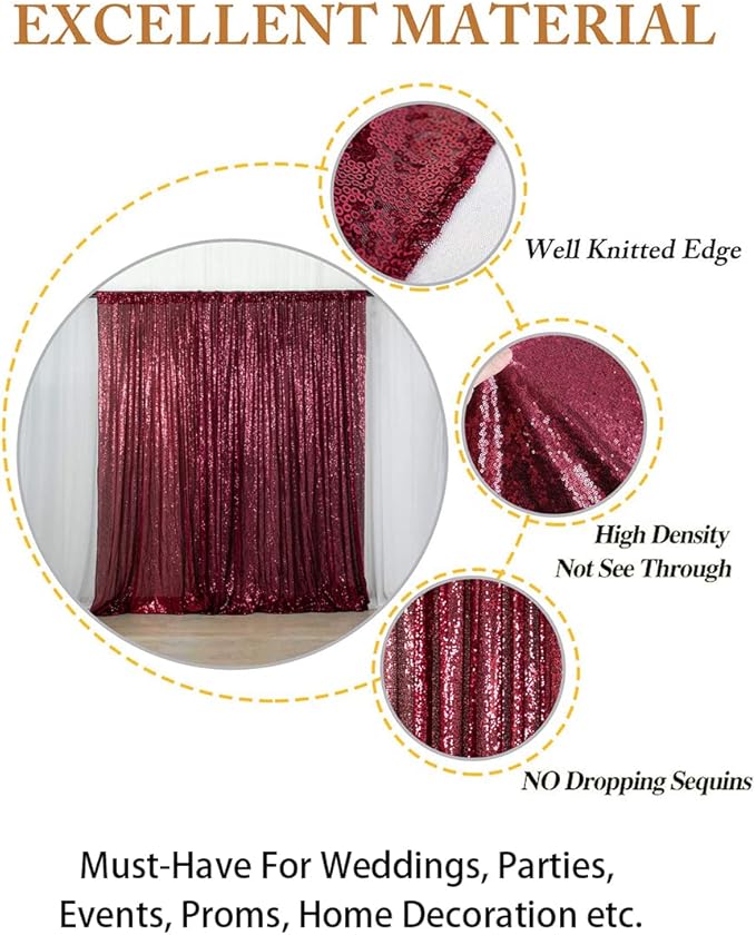 ShinyBeauty Burgundy Sequin Backdrop 10FTx10FT Sequin Fabric Backdrops for Photograph Photo-Backdrop-Drapes 10FT Sparkle Curtains for Wedding Wine Glitter Backgrounds for Shimmer Background
