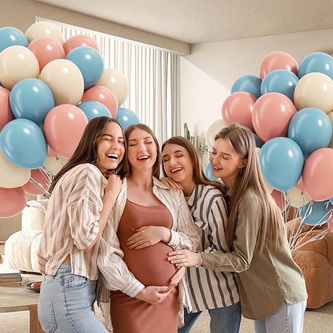 60pcs Gender Reveal Balloons, Dusty Pink Dusty Blue Sand White Balloons for Birthday Baby Shower Gender Reveal Party Decorations