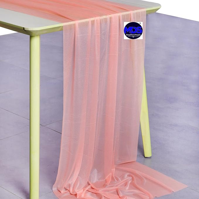 MDS 25 Pack 10ft Chiffon Table Runner 29 x 120 Inches Sheer Wedding Runner Romantic Rustic Table Runner for Wedding Decorations, Birthday Parties, Bridal Shower Party Arch Decor - Peach