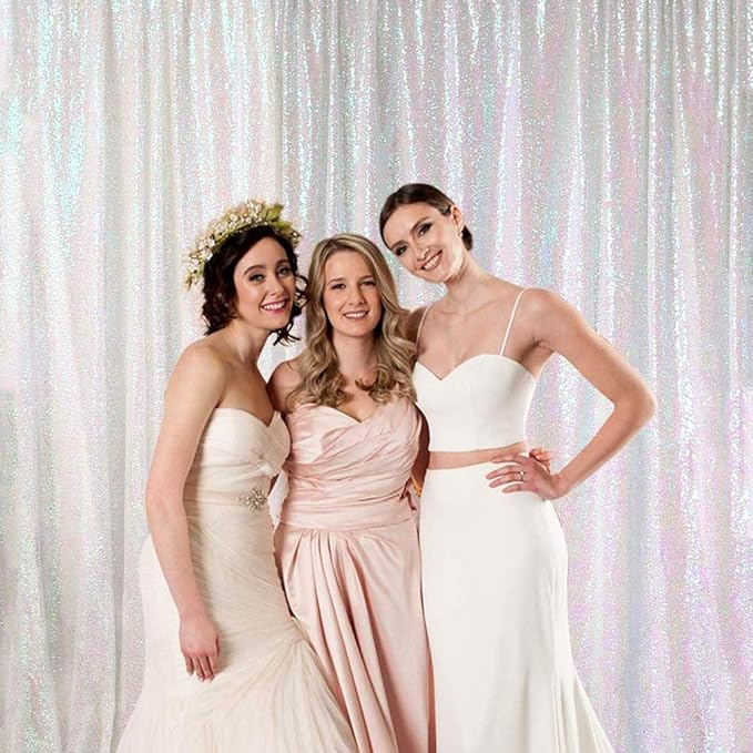 JYFLZQ White Iridescent Sequin Backdrop Curtains 7ft x 7ft 1 Panel Glitter Photo Booth Backdrops Sparkly Photography Background Drapes for Parties Wedding Bridal Showers