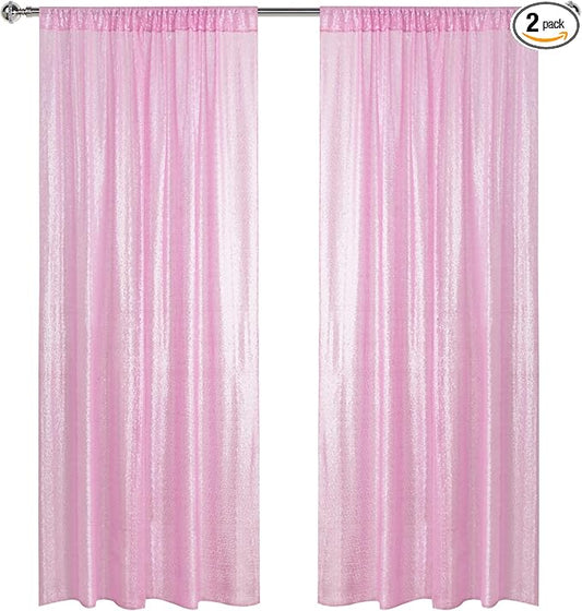 Sugargirl Matte Pink Sequin Backdrop Curtain 2 Panels 2FTx8FT Glitter Pink Background Drapes Sparkle Photography Backdrop for Party Wedding Birthday Wall Decoration