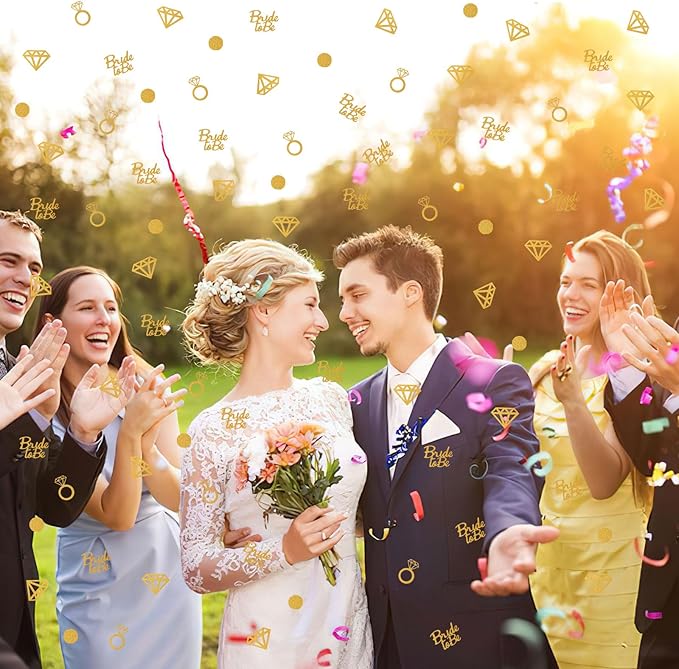 MARFOREVER Gold Wedding Confetti Bridal Shower Decorations Bride to Be Confetti Diamond Ring and Circle Glitter Paper for Wedding Bachelorette Bridal Engagement Party Decor Table Scatter