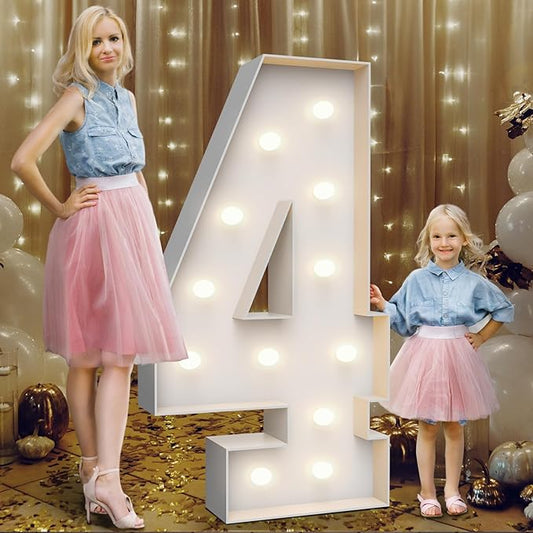4FT Marquee Light Up Numbers 4,Party Decoration Large Marquee Light Up Letters with Weighted Water Bag,Pre-cut Foam Board Set Can Be Used for Birthdays,Weddings,Baby Anniversaries