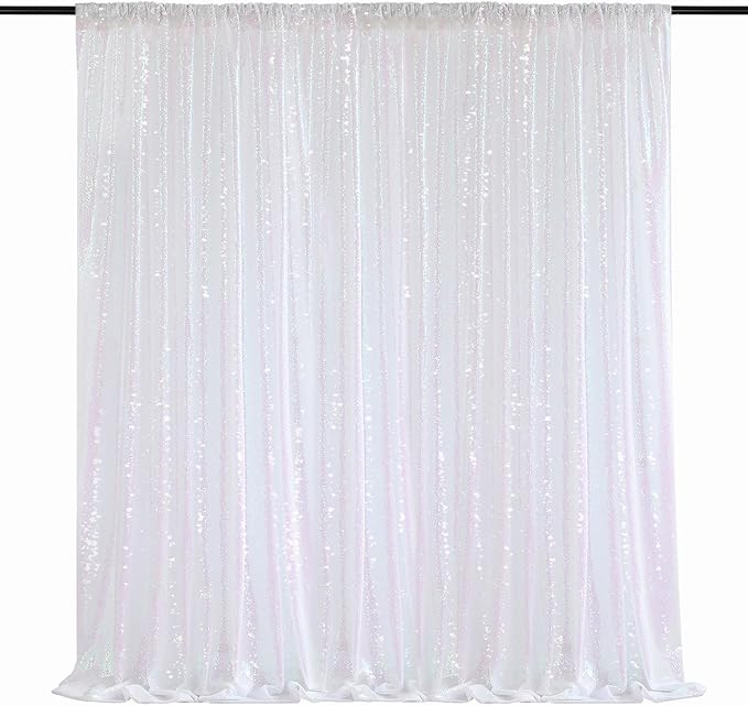 8ft x 8ft White Iridescent Sequin Backdrop Curtain Sparkly Background Drapes for Wedding Birthday Baby Shower Event Decorations