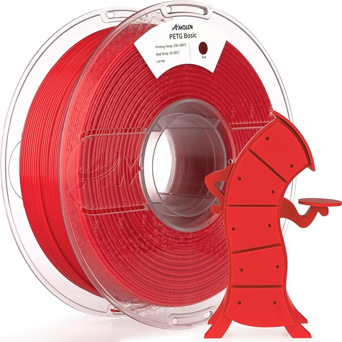 AMOLEN Rapid PETG Basic 3D Printer Filament 1.75mm +/-0.02mm,500mm/s High Speed Strong Toughness Red 1KG/2.2lb