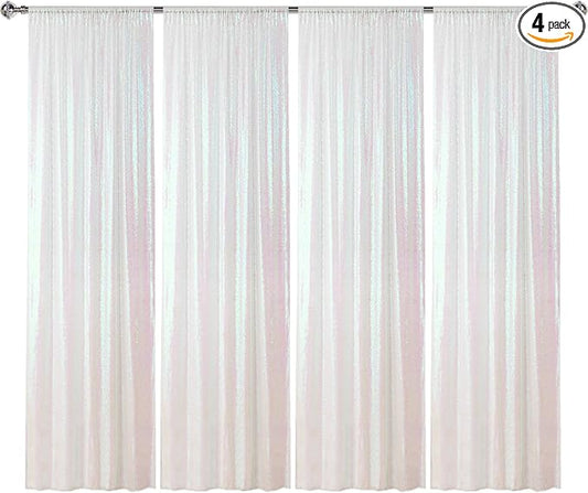 Sugargirl White Iridescent Sequin Backdrop Curtain 4 Panels 2FTx8FT Glitter White Iridescent Background Drapes Sparkle Photography Backdrop for Party Wedding Birthday Wall Decoration