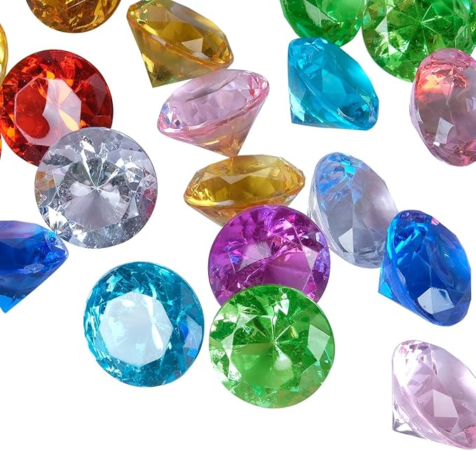 Acrylic Diamond Fake Gems Vase Filler, Babenest 240pcs 3/4 Inch Faux Diamonds Crystals Jewels for Table Scatters Wedding Party Easter Event Arts & Crafts Birthday Decoration Favor (Multicolor)