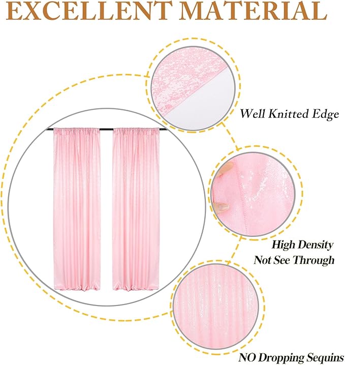 ShinyBeauty Baby Pink Curtains 2FTx8FT 4 Panels Sequin Backdrop Photo Backdrops Shimmer Wall Background Glitter Curtain for Baby Shower Sequins Backgrounds