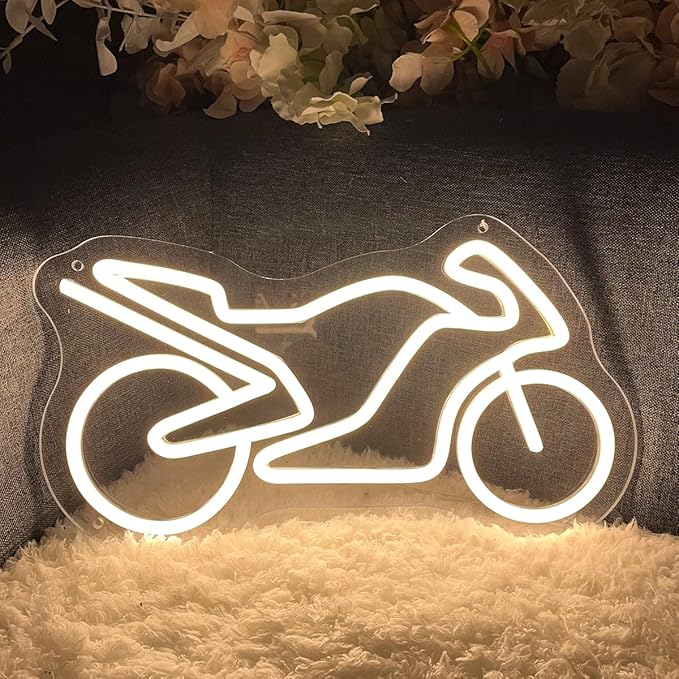 Motorcycle Neon Sign For Spa Beauty Room Nail Brows Lashed Salon Studio LED Wall Art Decor For Business Stores Logo Barber Shops Led Word Indoor Custom Neon Lights 5V USB Powered Warm White 35×20.5 CM