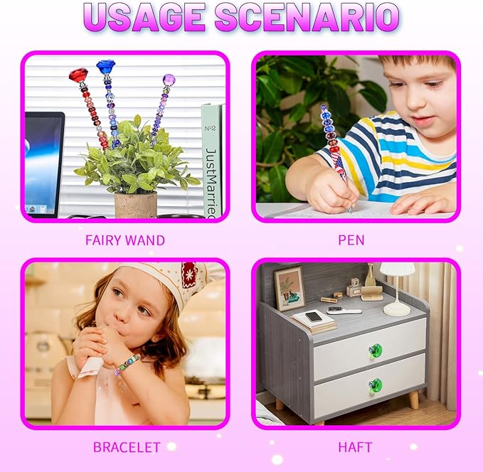 DIY Fairy Wand Garden Stake Beads Kits with Rainbow Colorful Assortment Large Hole Beads, Beaded Garden Stakes kit with Crystal Diamond Top (238Pcs Rainbow+Diamond)