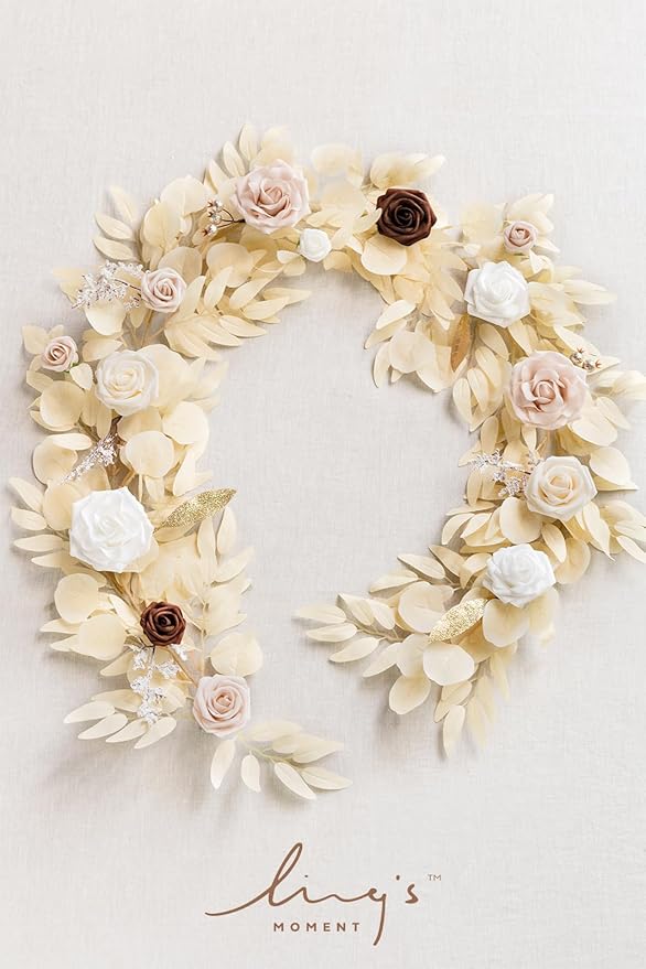 Ling's moment 5FT Artificial Flower Garland Fake Rose Eucalyptus Garland Arch Flowers Vine for Wedding Party Backdrop Home Table Centerpieces Decorations