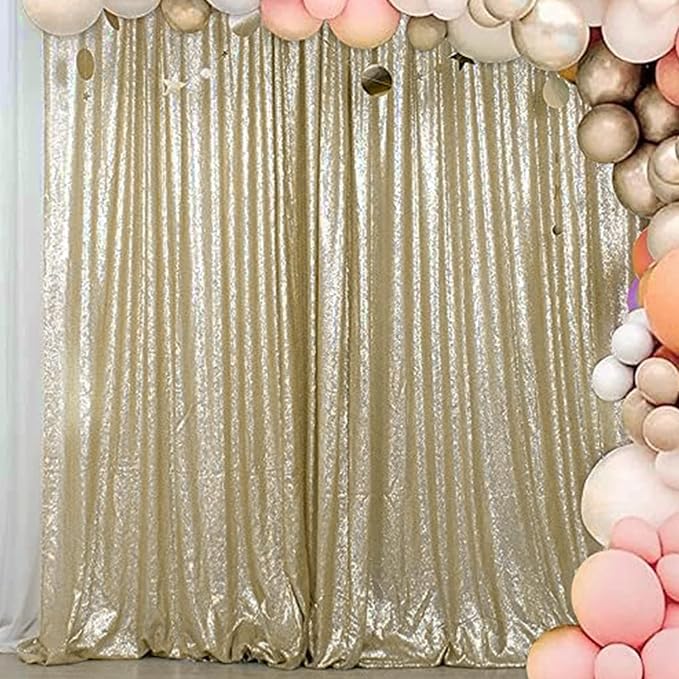 Champagne Sequin Backdrop Curtains 2 Panels 4FTx8FT Glitter Champagne Photo Backdrop Drapes Party Wedding Baby Shower Curtain Sparkle Photography Background