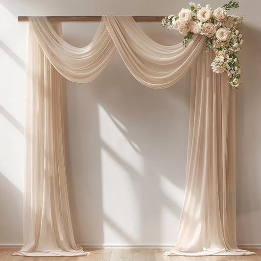 30" x 20Ft Wedding Arch Draping Fabric, 1 Panel Dark Champagne Sheer Curtain Drapes Extra Wide & Long Backdrop Curtains for Wedding Arch Ceremony Birthday Party Decorations