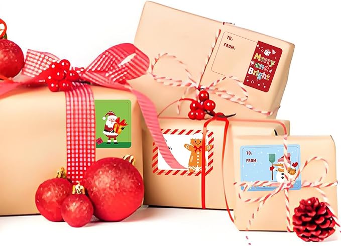 500 Pieces Christmas Gift Tags Sticker Name Tags for Christmas Presents Gift Labels (Inches, 2 x 1.5 Gingerbread)