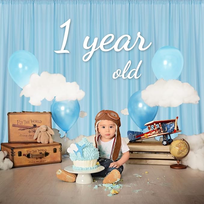 MYSKY HOME 20ft x 10ft Light Blue Backdrop Curtains for Parties, Wedding, Stage - Rod Pocket Sliding Drapes, Photography Backdrop for Baby Showers (5ft x 10ft, 4 Panels)