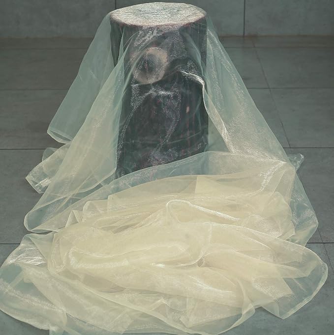 VDS Cream Organza Fabric, 45 Yards Continuous, 45” Wide, Wedding Party Decoration Iridescent Crystal Sheer Shiny Organza Tulle Bridal Dress DIY Crafts Costume Sewing Backdrop Arch Cloth