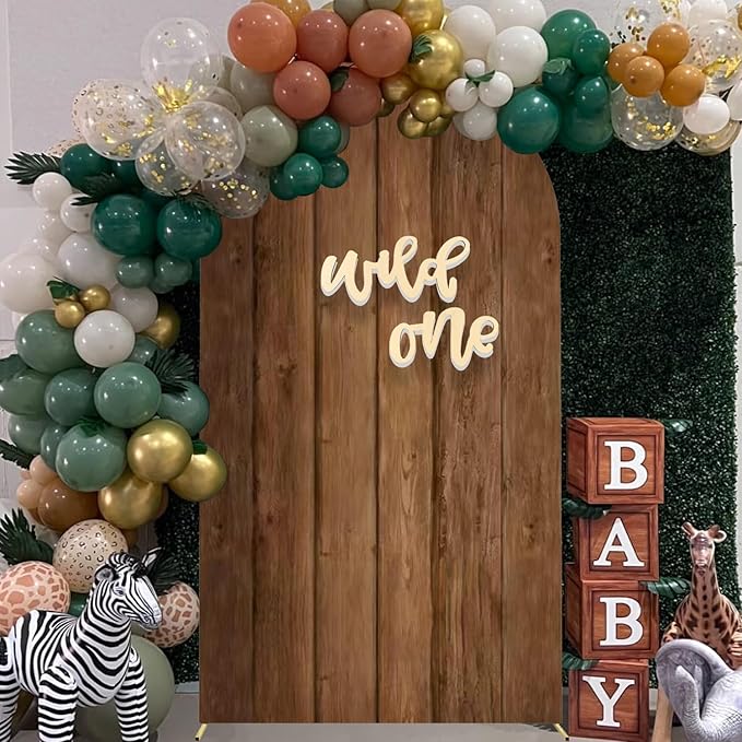 Wood Arch Cover 5ft Arch-Backdrop-Cover Cowboy Brown Arch Covers Stretchy Backdrop Double Sided White and Wood Print Back Drop Cover for Baby Shower Wedding Rustic Farmhouse Jungle Party Decor