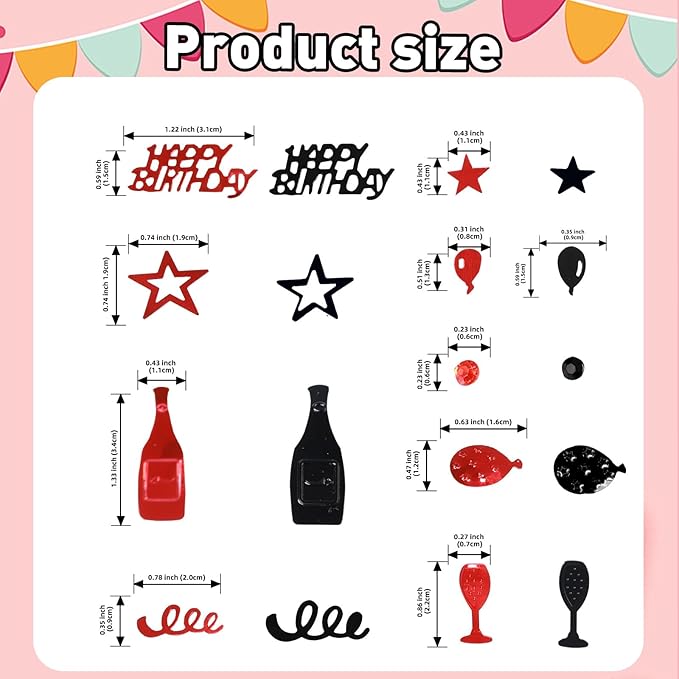 Red and Black Happy Birthday Confetti, 3000 Pcs Birthday Cake Table Metallic Foil Confetti Party Table Decor for Party, Baby Shower, DIY Arts and Crafting