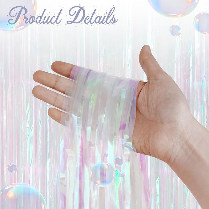 4 Pack White Party Streamers Backdrop Curtains, 3.3x8.2ft Holographic Tinsel Foil Curtain Photo Booth Props for Birthday, Wedding, Holiday Celebration, Bachelorette, Theme Decorations