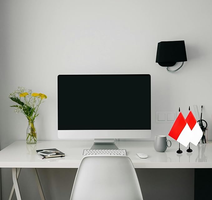 Indonesia Desk Flag, 12 Pack Indonesian Table Office Flag with Black Solid Pole and Stand Base, International Country Flag, Festival Celebration, Classroom Meeting Desktop Decor (Indonesia)