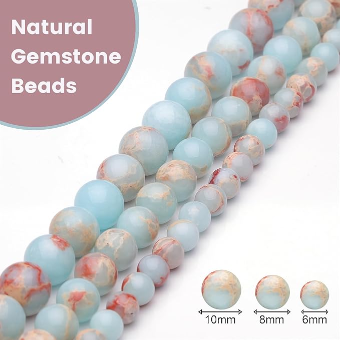 8mm Natural Stone Beads for Jewelry Making,Sky Blue Jasper Polished Smooth Round Gemstone Beads for Bracelet Necklace 15 Inch