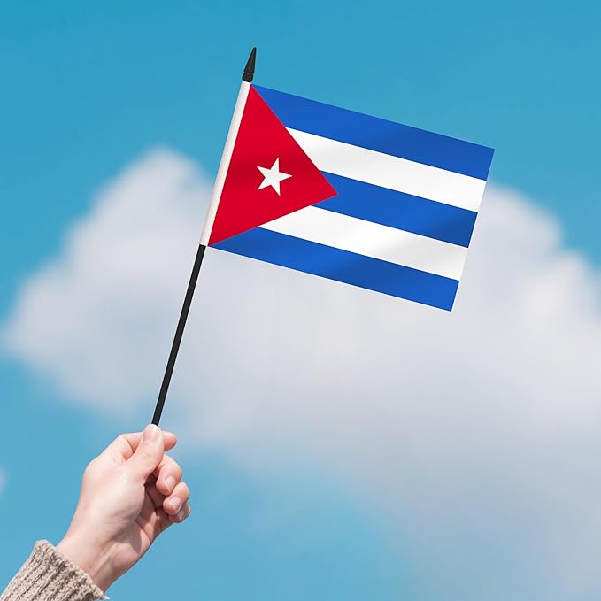 2 Pack Cuba Desk Flag Set, Cuban Desktop Small Miniature Table Office Flag with 12" Black Pole and Black Base, Offices, Classroom, Home, Festival Decoration (Cuba)