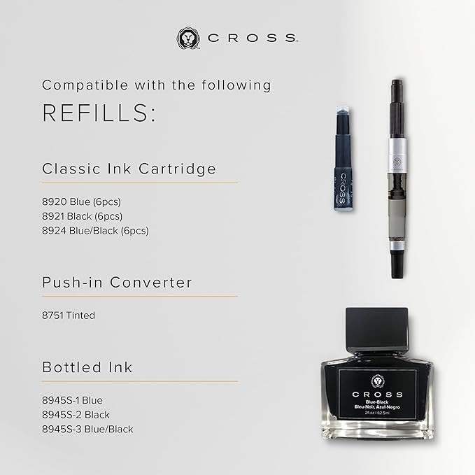 Cross Bailey Refillable Fountain Presented in a Premium Gift Box - Medium Point, Black Ink, Red