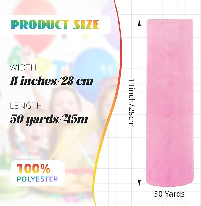 Crystal Organza Fabric Tulle 11 Inch by 50 Yards Sheer Tulle Rolls for DIY Craft Wedding Party Baby Shower Decor Gift Wrapping Party Supplies (Light Pink)