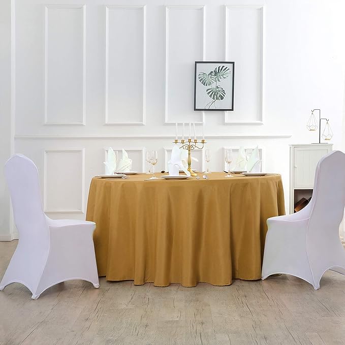 120 inch Round Tablecloth Washable Polyester Table Cloth Decorative Table Cover for Wedding Party Dining Banquet（120 inch,Gold）