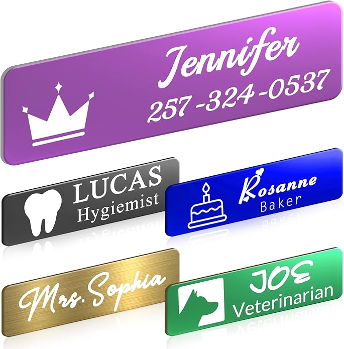 Custom Engrave Name Tag Badges Personalized Magnetic Name Badges with Logo Customize Metal ID Work Tags with Pin Backing Name Tag for Nurses Uniforms Employees Staff