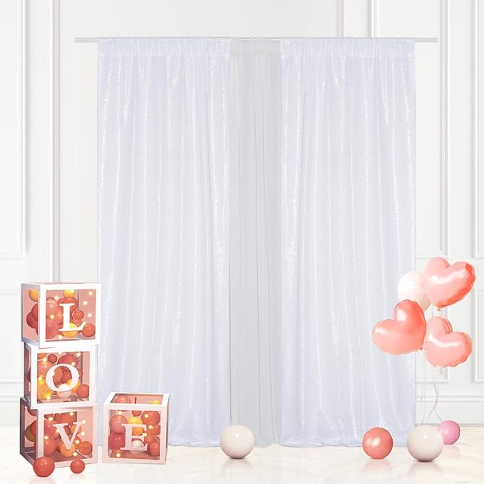 Eternal Beauty 2 PCS Sequin Backdrop Curtain, Sequin Wedding Backdrop for Christmas Party, Birthday (White 2FTx8FT)