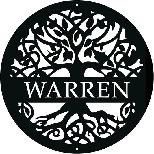 Personalized Tree of Life Metal Sign, Custom Last Name Signs Family Monogram, Made in USA
