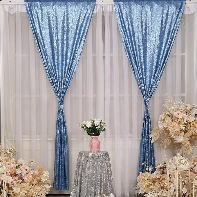 Poise3EHome Baby Blue Sequin Backdrop Curtains, 2 PCS 5FT x 10FT Glitter Panels for Birthday Party Baby Shower Wedding Christmas Thanksgiving Holiday Festival Decor
