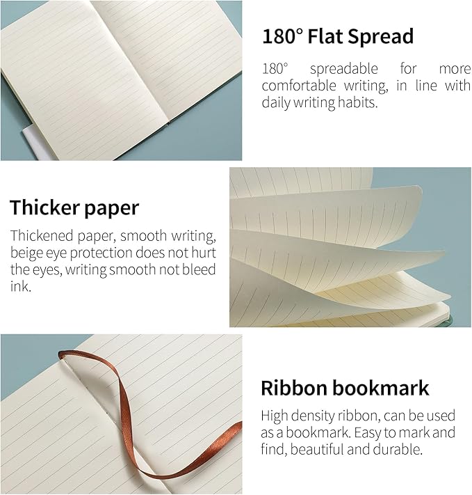 Vebermo Personalized Notebook Custom Journal Notebook PU Leather A5 Can Customized with Logo/Text/Image- 192 Lined Pages 8.3 x 5.9 Inch, Pen Loop, Elastic Band, Lakeblue Hardcover