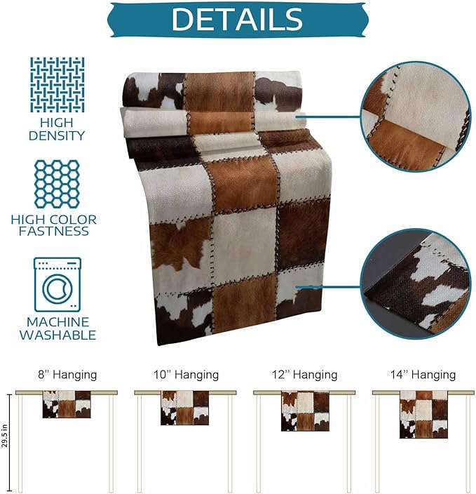 Abstract Cowhides Cotton Linen Table Runner for Dining Kitchen, Wedding Outdoor Party Tablerunners Decoration, Brown Beige Animal Fur Texture Dresser Scarf Coffee Tablecloth Runners 13x48 Inches