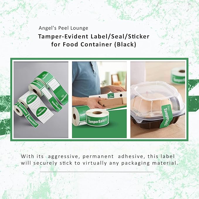 Angel's Peel Lounge Tamper Proof Stickers Roll — Tamper Evident Stickers for Containers, Cups, Delivery Bags, Drink Lids, Writable Seal Tape, Self Adhesive Food Labels - 1x3in 250-COUNTS, Green