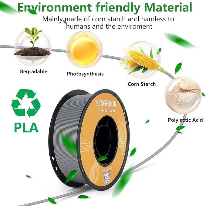 Kingroon PLA Filament 1.75mm 3D Printer Filament Grey Pla Filament 1kg Filament Dimensional Accuracy +/- 0.02mm, Fit Most FDM Printer,Grey-Sliver