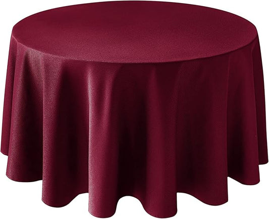 Biscaynebay Textured Fabric Christmas Round Table Cloth 120", Burgundy Water Resistant Folding Table Covers for Dining, Kitchen, Wedding, Parties etc. Machine Washable
