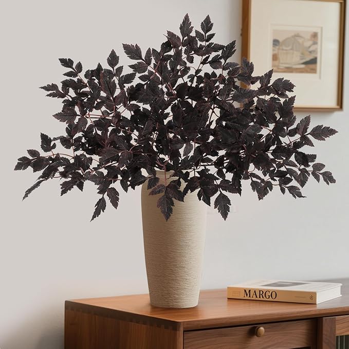 Fall Decor，Fall Stems,Artificial Cimicifuga Stems,6-Pack 32 Inch,Purple Fall Foliage Spray for Tall Vase,Farmhouse Thanksgiving Mantel Centerpiece Halloween Decor Arrangements