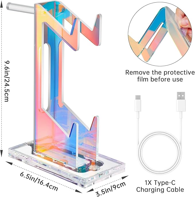 NiHome Iridescent LED Lighting Acrylic Multi-Tier Game Controller Holder & Headset Stand, USB-Powered 7 Colors & 3 Modes, Anti-Slip Gaming Accessories for Desktop, Cable Management (2 Tiers)