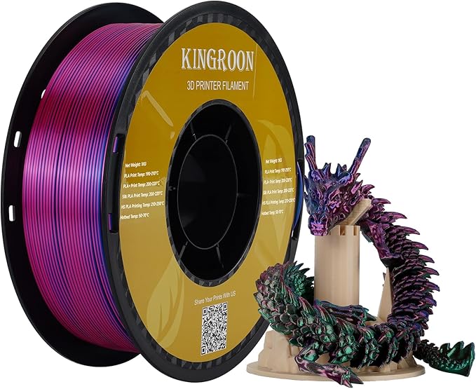 Kingroon Silk PLA Triple Color,3D Printer Filament,Pla Filament 1.75mm,Multicolor Filament 1KG,Dimensional Accuracy +/- 0.03mm,for Most FDM 3D Printer,Red Green Blue