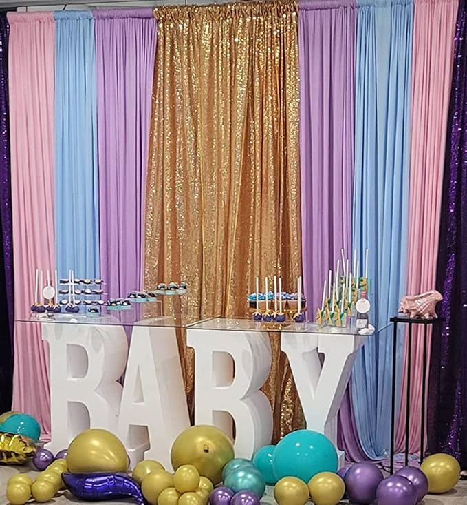 Poise3EHome 2Pcs 3Ft x 8Ft Gold Sequin Backdrop Curtain, Glitter Photography Background, Sequence Xmas Thanksgiving Backdrop for Wedding Party Holiday Festival Decor