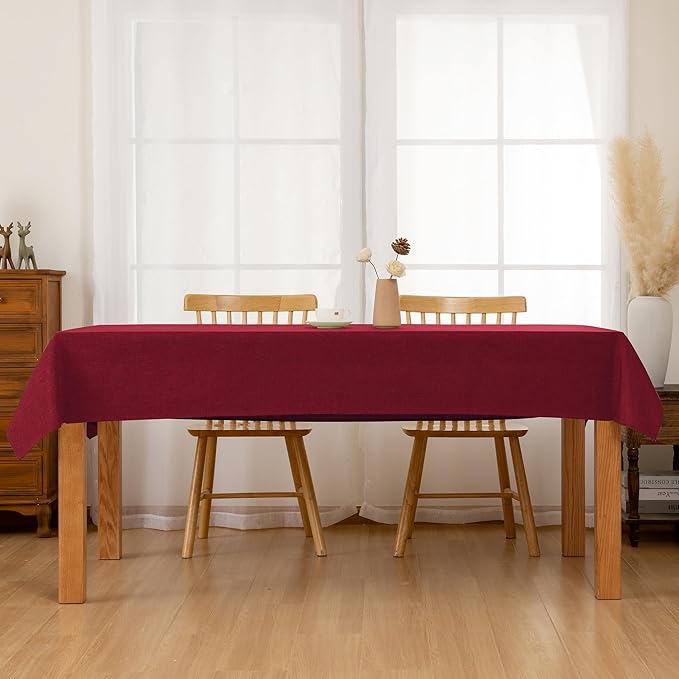 Hiasan 2 Pack Faux Linen Rectangle Tablecloth - Wrinkle and Stain Resistant Washable Table Cloth for Kitchen Dining Room Holiday Table Cover for Party Dinner, Red, 60 x 84 Inch